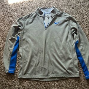 Nike grey and blue quarter zip sweater therma fit size large